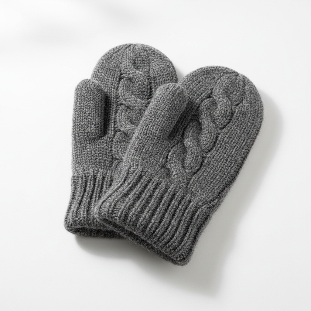 Cozy knit mittens in gray wool