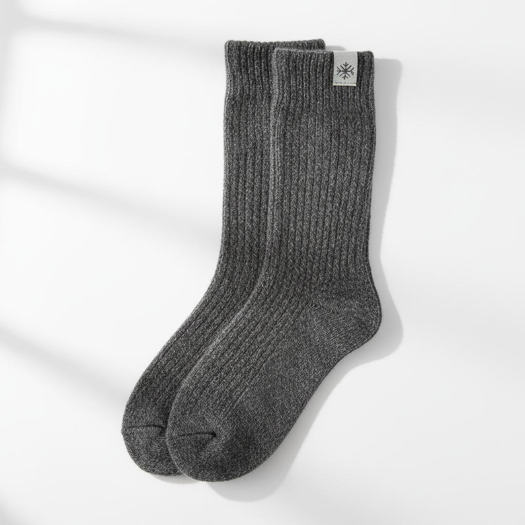 Long wool-blend winter socks in charcoal gray
