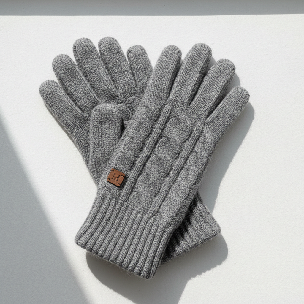 Premium gray wool winter gloves